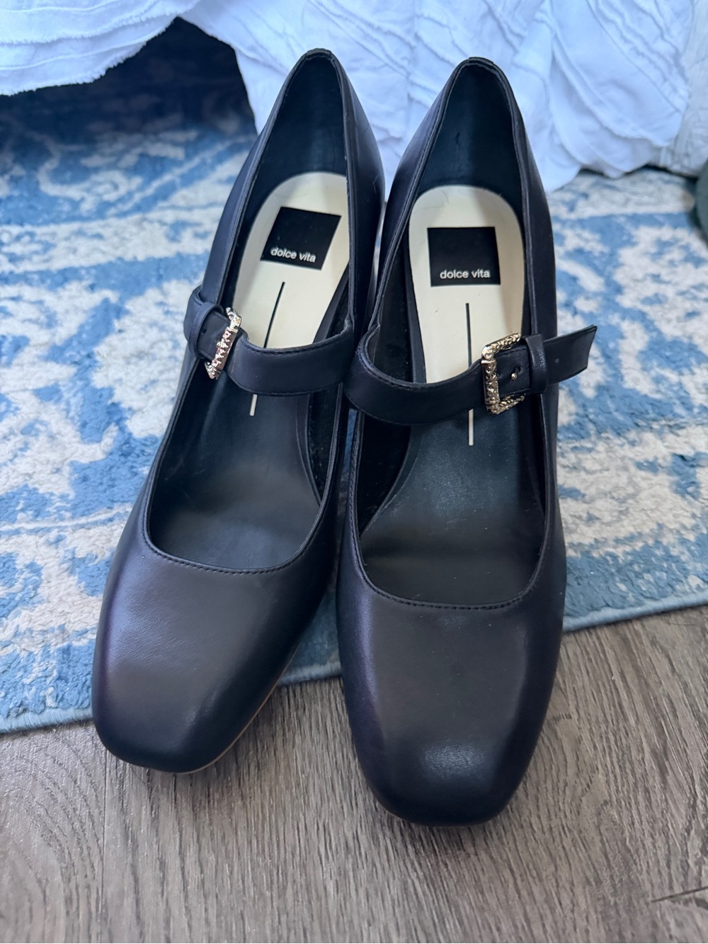 Dolce Vita Black Mary Jane Heels with Gold Buckle